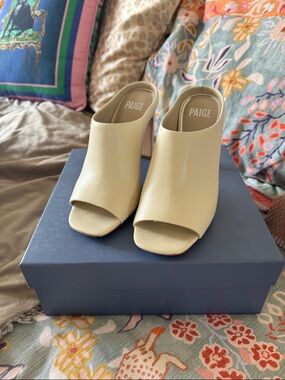 PAIGE Cream Open-Toe Block Heel Mules